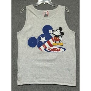 Vintage 1996 Disney Designs Mickey Mouse USA Flag Mouse Ears Tank Top Made USA L